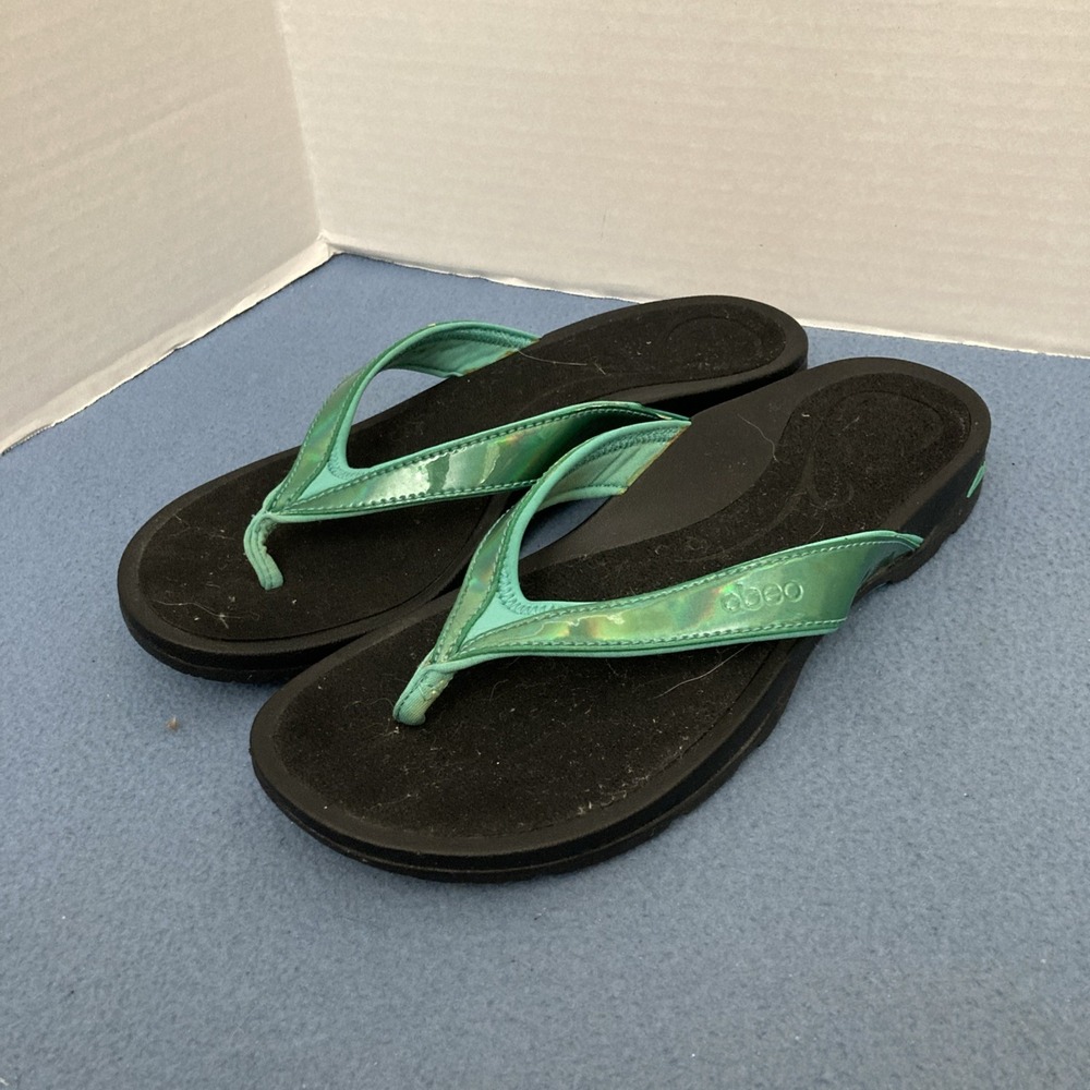 Abeo Women's Green Metallic w/Black Comfort Sandals (Flip-Flops) - SZ 8N